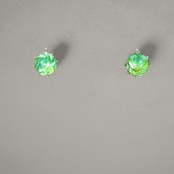 Vintage Earrings Green Round Clip-Ons - Picture 1 of 5